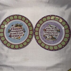Set of 2 Mary Engelbreit Garden 'Breit Dessert Plates 2001 Enesco Vintage 8 Inch